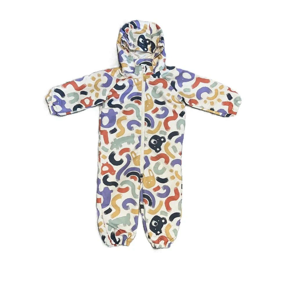 HM Kids Abstract Print Hooded Shell Suit 12-18M Multicolor One Piece Rain Suit